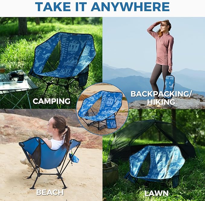 ATEPA UFO3.0 Backpacking Camping Chair Ultralight Extra Wide Comfortable Folding Chairs Heavy Duty Portable Hexagon Ergonomic Height Adjustable Seat with Anti-Sinking Feet for Hiking Outdoor Blue