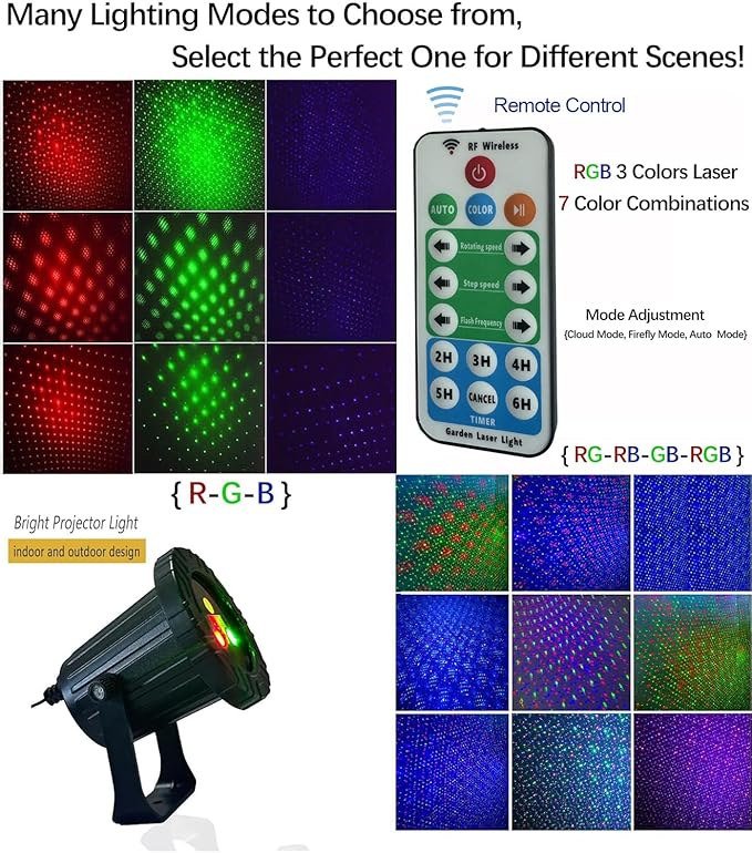Laser Christmas Porjector Lights Waterproof Aluminum-Alloy Projector Outdoor RGB 3-Color Star Shower Laser Lights Remote Control &amp Timing Perfect for Holidays Party Garden Decor