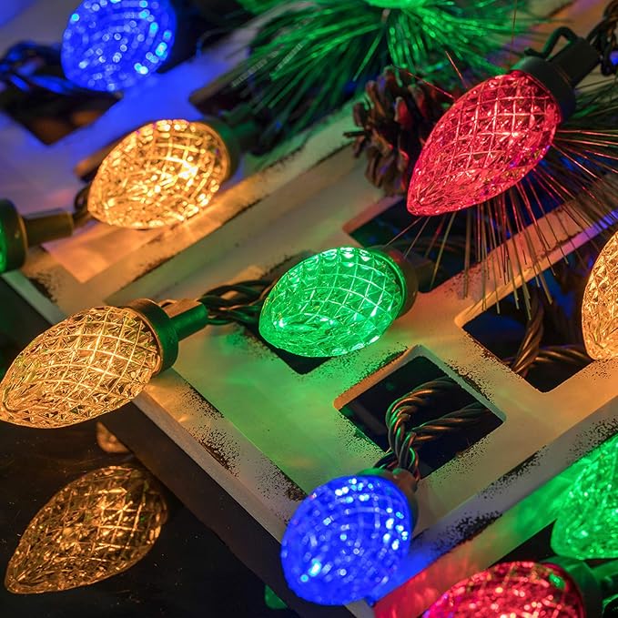 AWQ 100LED 81 FT C9 Christmas String Lights Plug in Fairy Twinkle String Lights 8 Modes Timer Function Waterproof Extendable for Indoor Outdoor Wedding Party Christmas Decoration (100 Multicolor)