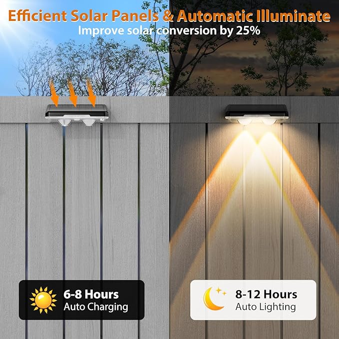 Solar Fence Lights Outdoor 7 Fixed Colors ＆ Color Changing IP65 Waterproof Solar Powered Lights for Backyard/Patio/Fence/Wall/Deck/Step/Porch/Railings/Pool (8pack)