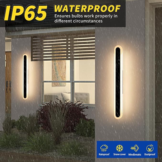 2 Pack 31.4inch Modern Exterior Wall Lights 3 CCT 3000K/4500K/6000K Long Oval Outdoor Wall Mount Sconces 31W IP65 Waterproof Minimalist Strip Led Lighting for House Porch Garage Garden