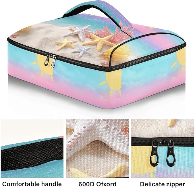 Casserole Carrier Beautiful Beach and StarfishInsulated Casserole Carrier for Hot or Cold Food Thermal Lunch Tote for Potluck Parties Picnic Beach Fits 9 x 13 Inches Baking Dish