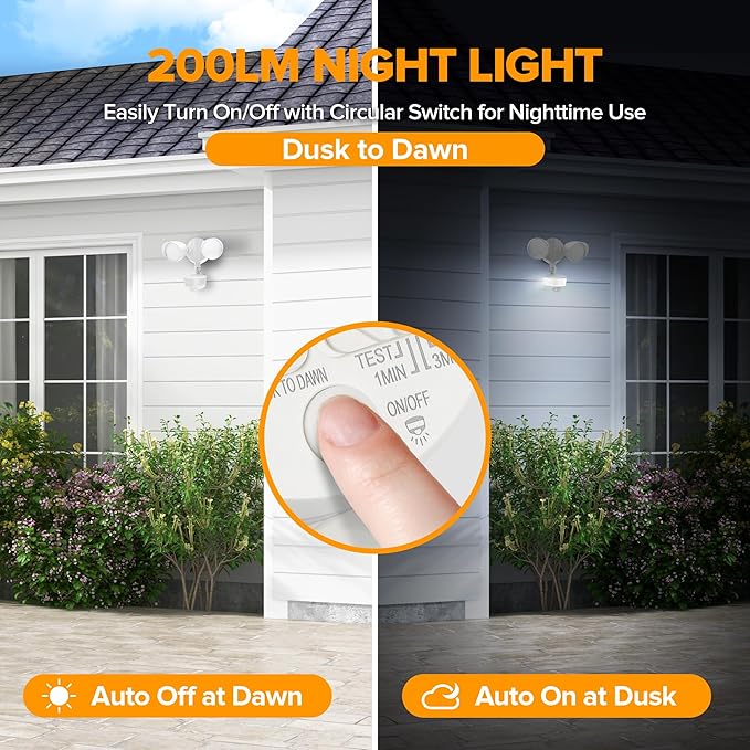 LUTEC 34W 3700 Lumen LED Security Light Motion Sensor Outdoor Lights with Night Light 5000K Daylight IP65 Waterproof Dusk to Dawn Hardwired Motion Detector Flood Light for Garage Yard-White