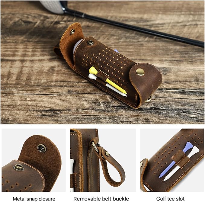 3 Slots Golfs Balled Storage Bag Leather Golfs Balled Bag with Tees Holder Practical Golfs Balled Container for Golfers