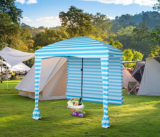 Nice C Beach Cabana Tent - Portable 6'x 6' with Detachable Wall UPF 50+ UV Protection Ultimate Sun Umbrella Sun Shelter (Blue Stripe)
