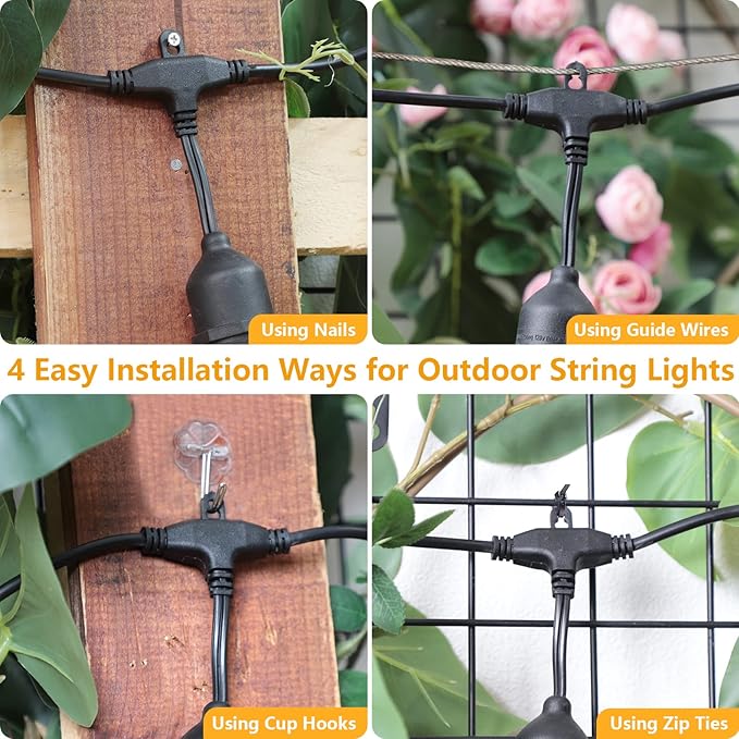 Mlambert 96Ft(2x48ft) 3-Color in 1 48Ft LED Dimmable Outdoor String Lights with Remote Plug-in 2700K/4000K/5000K Waterproof Lights for Patio Cafe