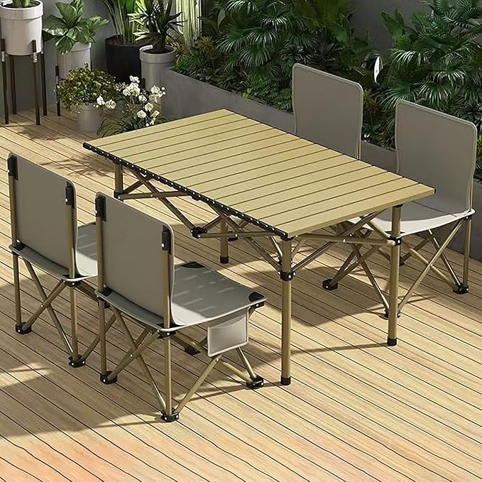 5-Piece Camping Table and Chair Set – Portable Table and Foldable Chairs with Storage Bags Portable and Lightweight - Camping Chair with Table SetYellow
