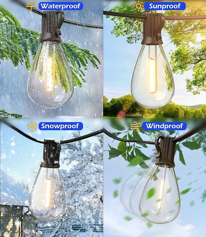 luckystyle 60FT LED Outdoor String Lights with 16+1 Edison Shatterproof Waterproof Bulbs 2700K Commercial Grade Patio Lights Heavy Duty Outside Hanging Outdoor Lights for Garden Porch Deck Decor