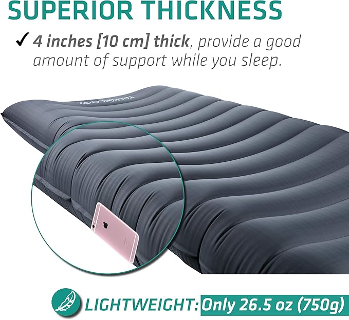 TREKOLOGY UL80 Ultralight Sleeping Pad – Inflatable Camping Sleeping Pad - 40D Nylon Compact Hiking Mat – Lightweight Air Mattress for Backpacking &amp Tent Camping