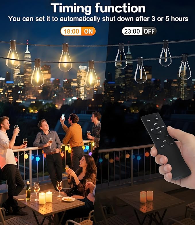 Tenmiro 50FT LED Outdoor String Lights with Remote16+ 1 Shatterproof Bulbs Waterproof and Dimmable Patio Lights for Porch Garden Backyard Deck Balcony 2700K Hanging Lighting