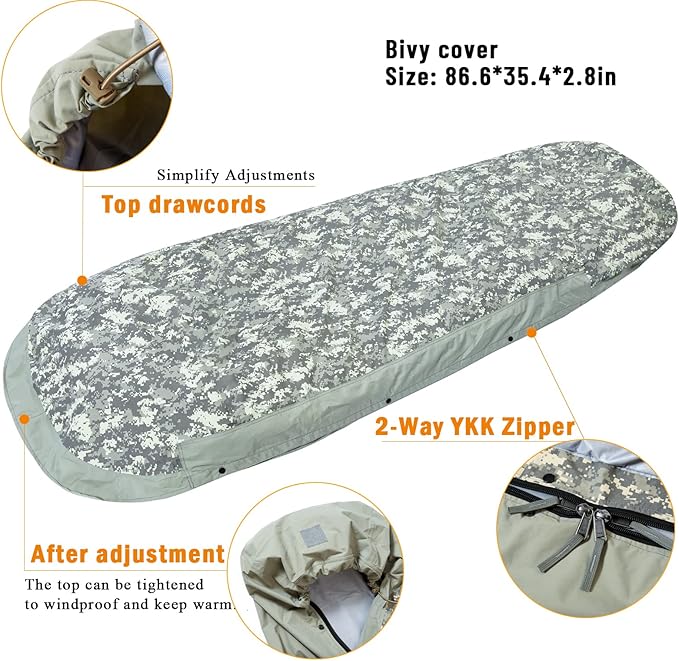 MT Army Military Modular Sleeping Bags System Multi Layered with Bivy Cover for All Season Woodland/Multicam