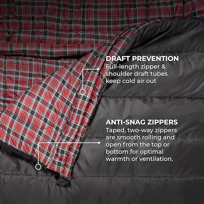 Teton Mammoth Queen Size Double Sleeping Bag- A Warm Bag The Whole Family can Enjoy – Great for Camping Hunting and Base Camp. Compression Sack Included