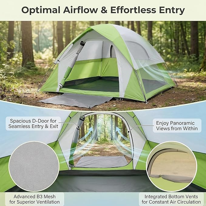 XL 4 Person Dome Camping Tent Double Layer Waterproof Removable Rain Fly for Outdoor Hiking Fishing