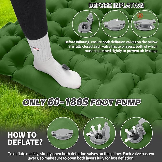 HiiPeak Double Sleeping Pad for Camping - Ultralight Camping Mattress with Pillow Built-in Foot Pump Compact Inflatable 2-Person Portable Mat for Backpacking Hiking Car Traveling Beach Tent