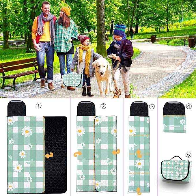 Extra Large Picnic Blanket Waterproof80x 80Foldable Machine Washable Beach BlanketOutdoor Blanket for 6-8 AdultsSuitable for Indoor CrawlingPark BeachCampingHikingFamily Travel(Light green)