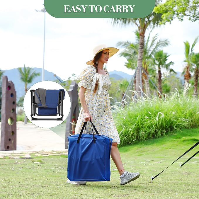 Oversized Camping Directors Chair Portable Folding Lawn Chairs for Adults Heavy Duty with Side Table Outdoor Foldable Camp Chair with Pocket for Beach FishingPicnic (2 Blue/Grey Oversized)