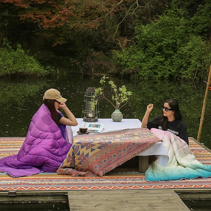 Camping Blanket - Puffy Lightweight Packable Outdoor Blanket for Traveling Stadium Hiking Picnics