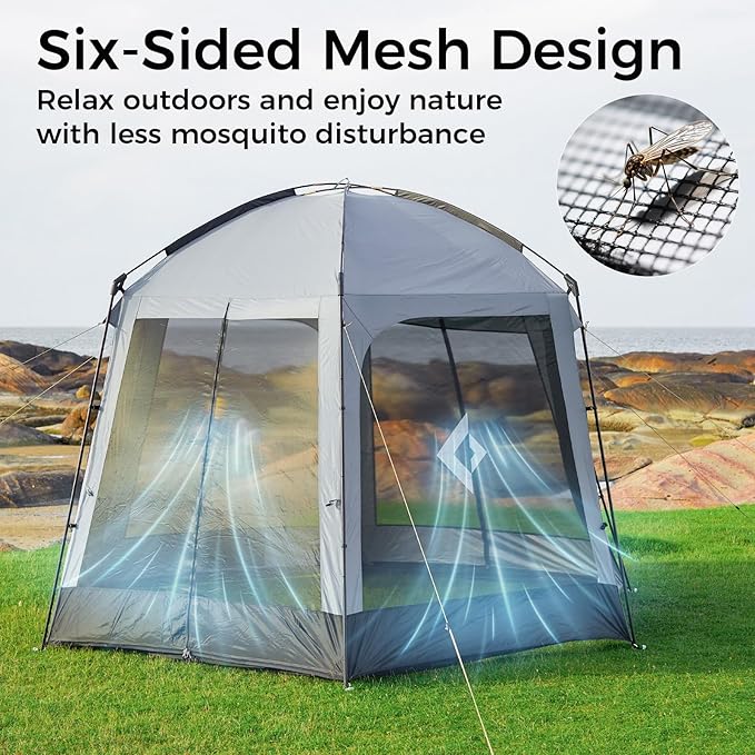 KingCamp Screen Tent Camping Tent for 6-8 Person 12' x 12' Portable Screen House Room with Detachable Sunshade for Camping Garden &amp Backyard
