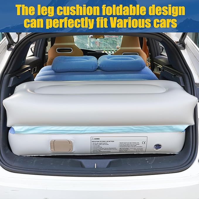 Inflatable Car Air Mattress with Built-in Pump Adjustable Car Camping Bed Sleeping Pad for Back Seat Portable Travel with Two Air Pillows