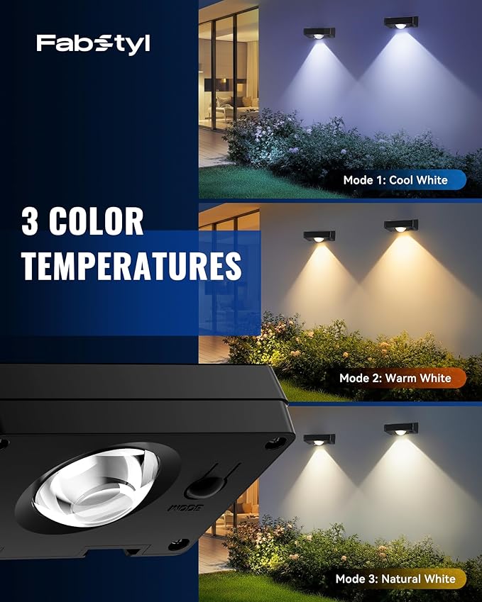 Solar Fence Lights Outdoor Waterproof Fence Light Solar Powered with 3 Modes for Outside Deck Step Yard Stairs Balcony Patio Railing (3000K/4500K/6500K 12 Pack)