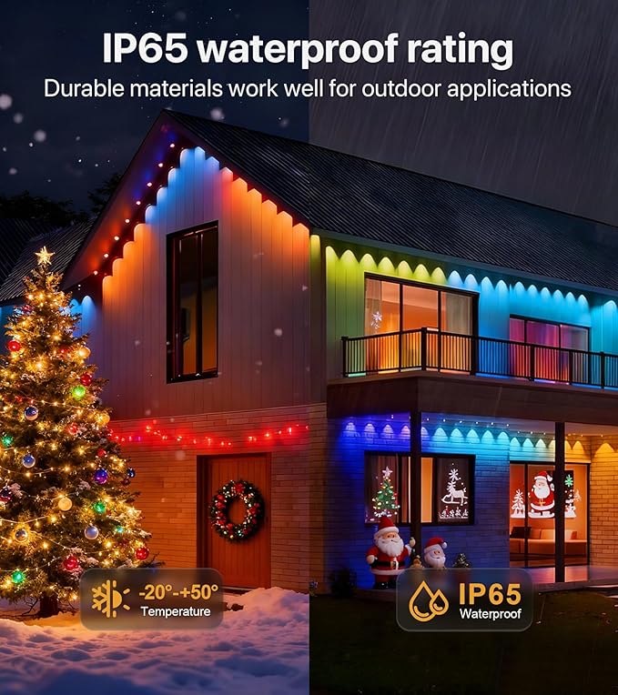 Permanent Outdoor Lights for House: 100FT RGB+IC LED Eave Light with Smart APP &amp Remote Control 72 Scene Modes IP65 Waterproof String Lights-Party Christmas Decoration(Extension Cord Not Includ