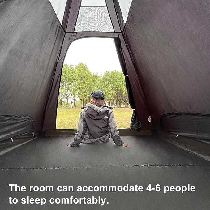 Camping Teepee Tent 2-4 Person Indian Tent Waterproof Instant Pyramid Spire Tents for Outdoor Hiking