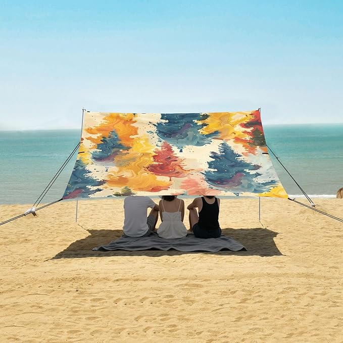 Beach Tent Sun Shelter Rendering Colored Trees Lightweight &amp Easy Setup Beach Shade Canopy for Camping Fishing
