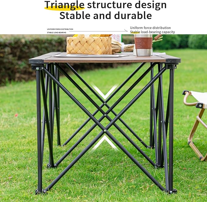 Whitsunday Outdoor Table 42.1 * 22.4inch Heavy-Duty Portable Camping Folding Dinner Table for Outdoor Picnic BBQ Cooking - Dark Walnut
