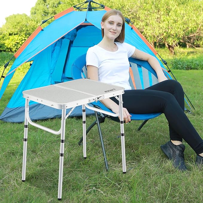 REDCAMP Small Folding Camping Table 2ft 3 Heights Portable Outdoor Folding Table Aluminum Camp Table Adjustable Height Lightweight for Picnic Cooking Beach