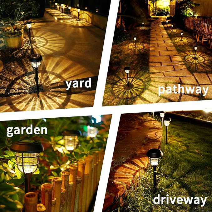 Solar Pathway Lights Outdoor 8 Pack Bright LED Stake Lights Waterproof IP65 Auto On Off Dusk to Dawn Long-Lasting Battery (1000mAh) Up to 12 Hours Lighting for Walkway Yard &amp Garden Decor