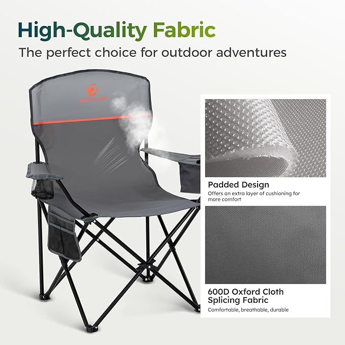 ALPHA CAMP Folding Camping Chairs for Adults Lawn Chairs Outdoor Chairs Support 250 LBS Portable Camp Chairs with Cup Holders Cooler Pouch for Outdoor 2 Pack