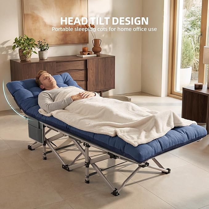 Camping Cot for Adults 2 Pack Heavy Duty Folding Sleeping Cots with Carry Bag Portable Camp Bed with Double Layer 1200D Oxford Fabric &amp Mattress Travel Cot for Camping Beach Patio Home Offic