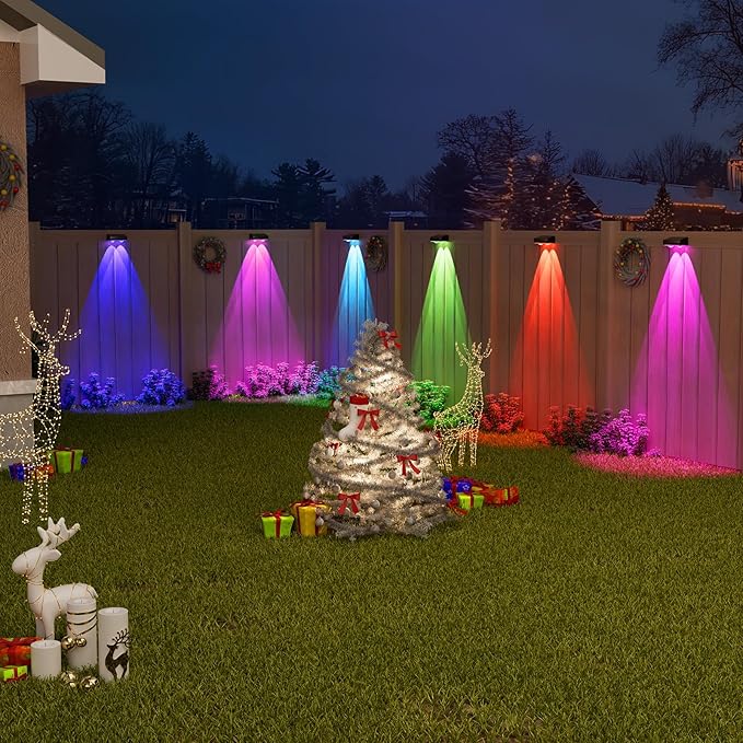 VOLISUN Solar Fence Lights Outdoor 12 Pack 10 Colors ＆ Color Changing Fence Lights Solar Powered Fast Charging IP65 Waterproof LED Solar Lights for Fence Backyard Garden Railing Deck Patio