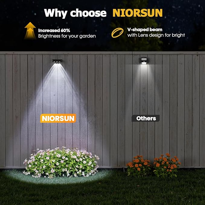 NIORSUN Solar Fence Lights8 Pack Solars Deck LightRGB ColorOutdoor Bulb Waterproof Led IP65Power Patio Lamp with Lenses for Outside/Backyard/Railing/Yard(Black)