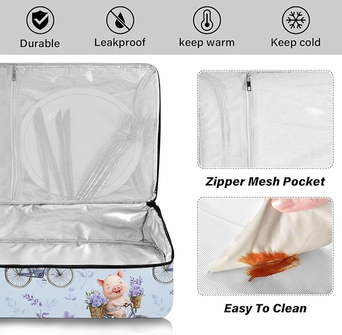 Casserole Carrier Kawaii PigsInsulated Casserole Carrier for Hot or Cold Food Thermal Lunch Tote for Potluck Parties Picnic Beach Fits 9 x 13 Inches Baking Dish