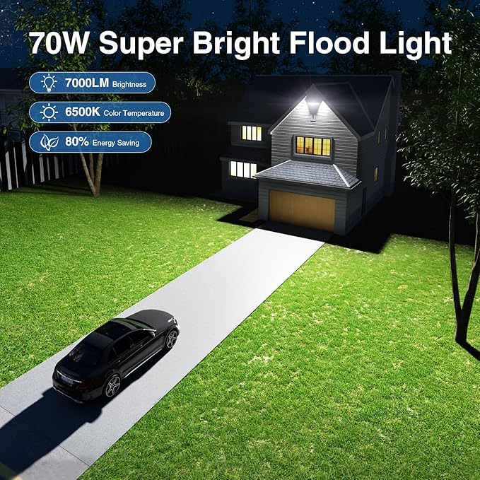 70W LED Flood Lights Outdoor Waterproof IP65 5 Heads Exterior Security Lights 6500K Super Bright Floodlight Fixture Outside Light for House Backyard White