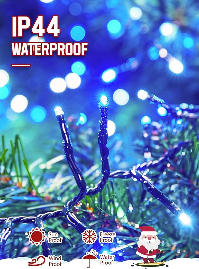 Brightown Christmas Tree Lights Outdoor Cluster Lights - 1000 LED 50 Ft Christmas Firecrackers String Lights 12 Modes Timer Remote Waterproof Plug in Twinkle Fairy Lights for Xmas Tree Garland Blue