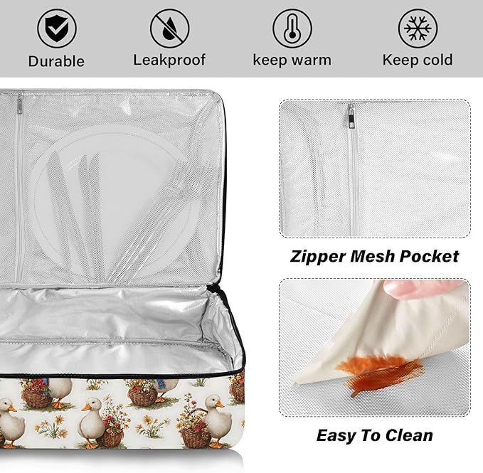 Casserole Carrier Cartoon Ducks PatternInsulated Casserole Carrier for Hot or Cold Food Thermal Lunch Tote for Potluck Parties Picnic Beach Fits 9 x 13 Inches Baking Dish