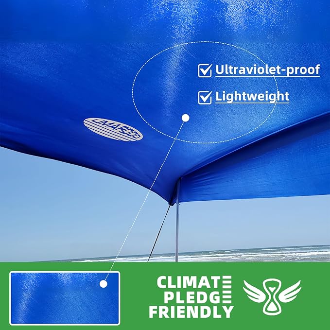 UMARDOO Family Beach Tent Canopy Sun Shade Portable 10×10FT Large Wind Resistance Beach Sun Shelter Easy Setup with Packable Carry Bag for Outdoor Travel UPF 50+ (Blue)
