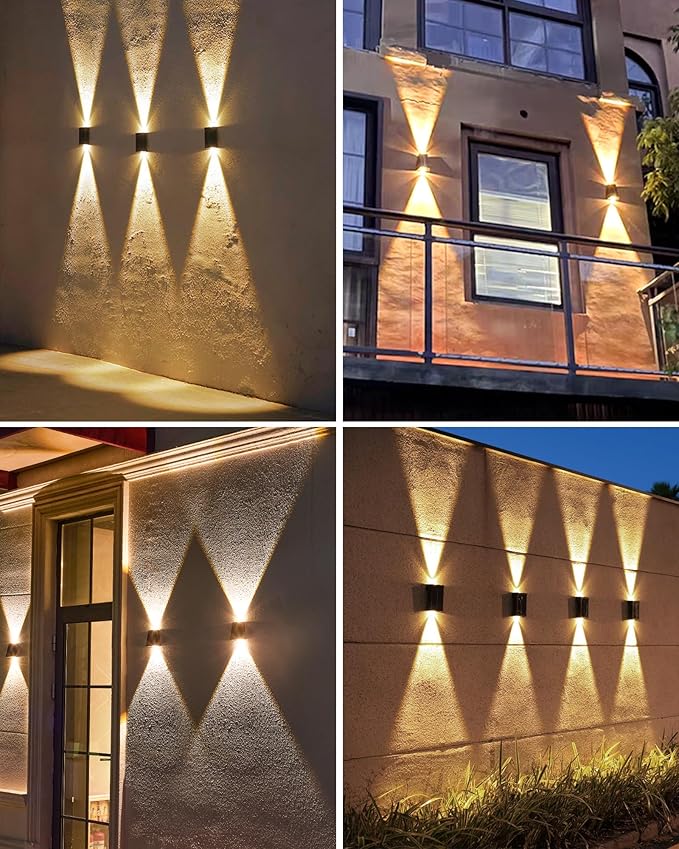 LUHLEE Solar Wall Lights Outdoor 2000mAh 3000K Wall SconcesUp and Down LightingIP65 Waterproof Solar Outdoor Lights for Wall House Fence Patio Porch Garage Yard (Warm White 4 Pack)