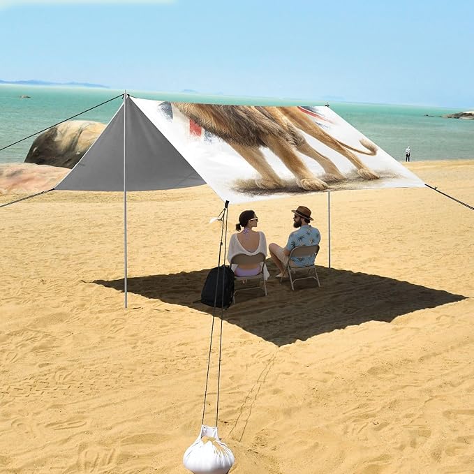 ALAZA Lion British Flag Beach Tent Sun Shelter UPF50+ Protection Beach Shade Canopy w/ 4 Sandbags for Outdoor Camping Fishing Backyard Fun Picnic 10x9 ft