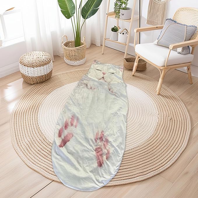 Cat Sleeping Bag Cat Shaped Plush Sleeping Bag for Human Large Cats Envelopes Sleepings Bags Washable Warm Blanket for Adult Camping Travel Sleepovers Home Office