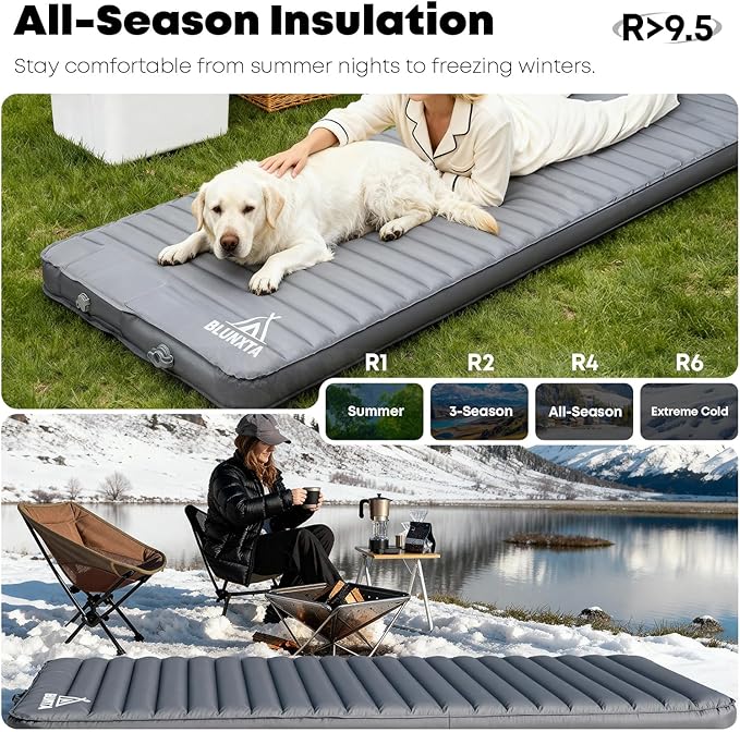 Self Inflating Sleeping Pad with Foot Pump 2 Inch Thick Memory Foam Camping Pad Quick Inflation Air Mattress for Camping Hiking Car Travel and Outdoor Adventures Grey