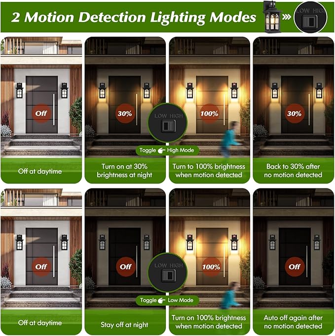 Motion Sensor Outdoor Light Fixture Dusk to Dawn Porch Light Outdoor Wall Sconce Lantern Aluminum Exterior Lighting Fixture Wall Mount 3 Lighting Modes Outside Lights for House Front Door Garage