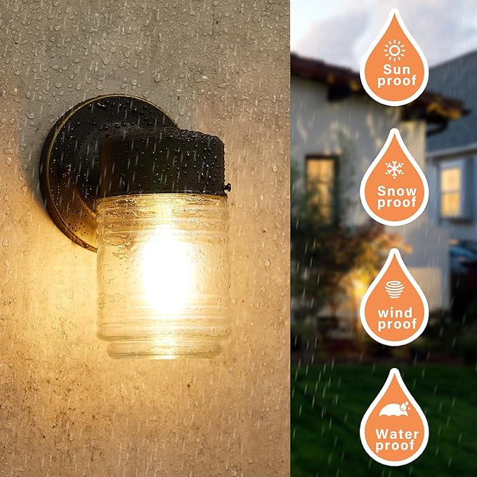 2 Pack Outdoor Wall Lantern Exterior Waterproof Wall Sconce Light Fixtures Black Front Door Lighting with Clear Glass Shade Anti-Rust E26 Socket Porch Lights for Entryway