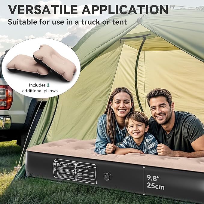YITAHOME Truck Bed Air Mattress for 5.5-5.8 ft Full-Size Short Truck Beds Inflatable Car Mattress Bed with Pump Pillows Carry Bag &amp Repair Kit for Outdoor Travel Camping (Black&ampBrown)