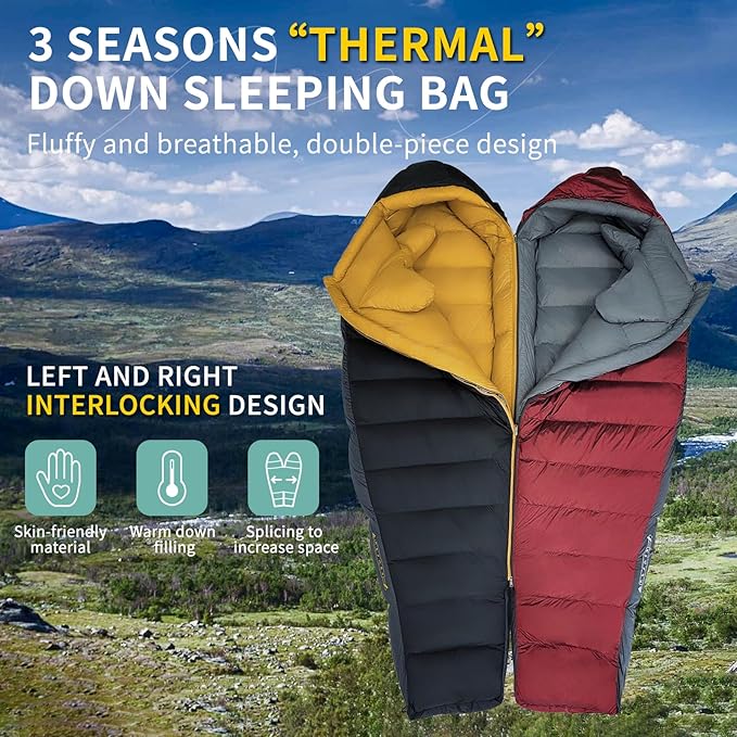 Down Sleeping Bag for Adults Cold Weather Ultralight &amp Compact 680FP Backpacking Sleeping Bag for Camping Hiking Mountaineering
