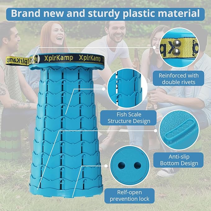Upgraded Collapsible StoolPortable Stool Lightweight Yet More Sturdy with Load Capacity 400lbs Perfect for Camping Fishing Hiking BBQ