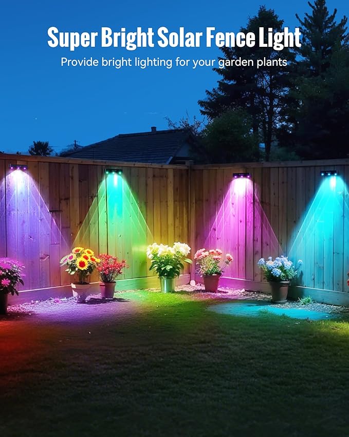 Solar Outdoor Fence Lights Solar Powered 60LM RGB Outdoor Solar Lights with Sync Group Control &amp 10 Light Modes Solar Lights Outdoor Waterproof IP65 for Outside Porch Wall Deck (16 Pack)