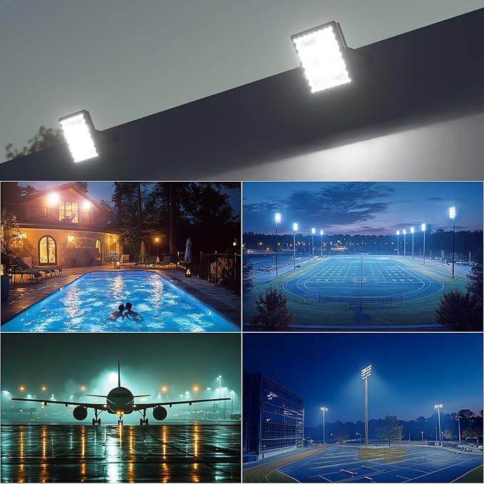 Upgrade 1000W LED Flood Light Outdoor 150000Lm Led Stadium Light with Adjustable Bracket IP65 AC100-277V Commercial Area Lighting with Plug for Backyard/Basketball Court